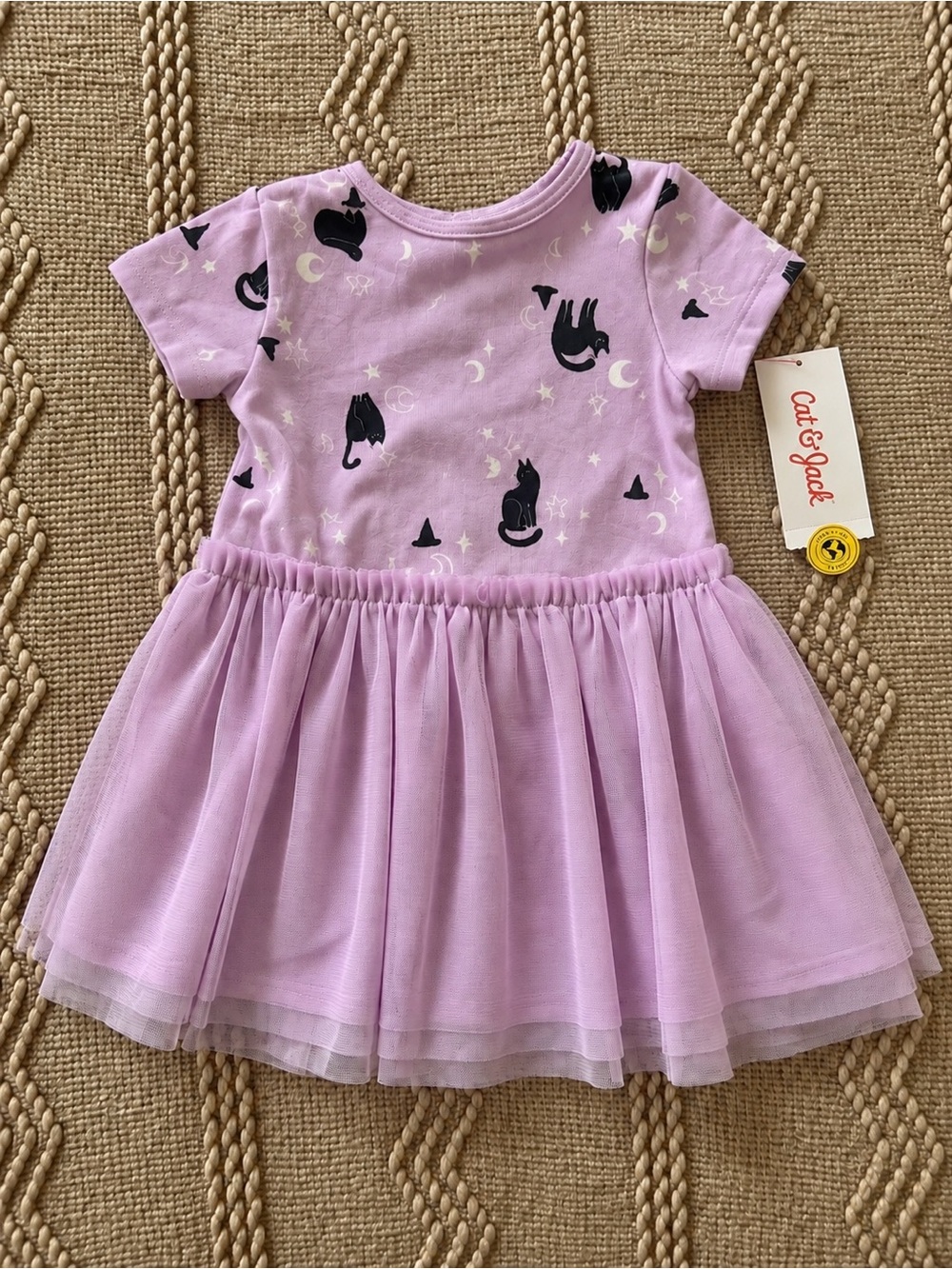 Cat & Jack Lavender Tulle Skirt Dress with Black Cat Print